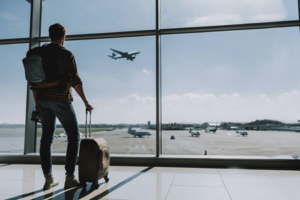 a person walking at an airport